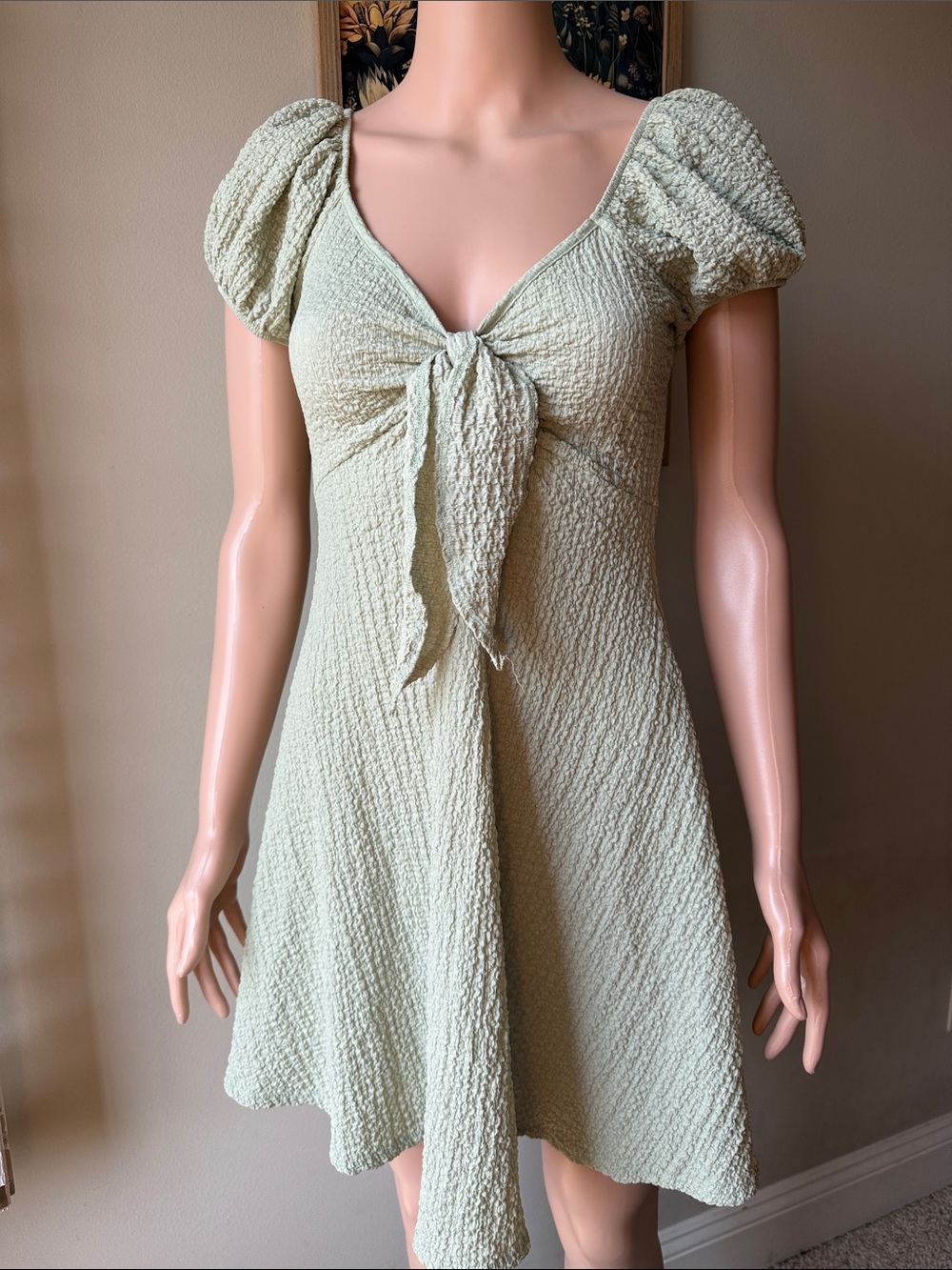 See You Monday Sage Green Tie-Front Mini Dress